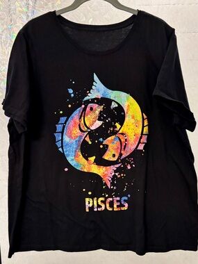 Gildan Black Tee with Multicolor Rainbow Pisces Fish Graphic